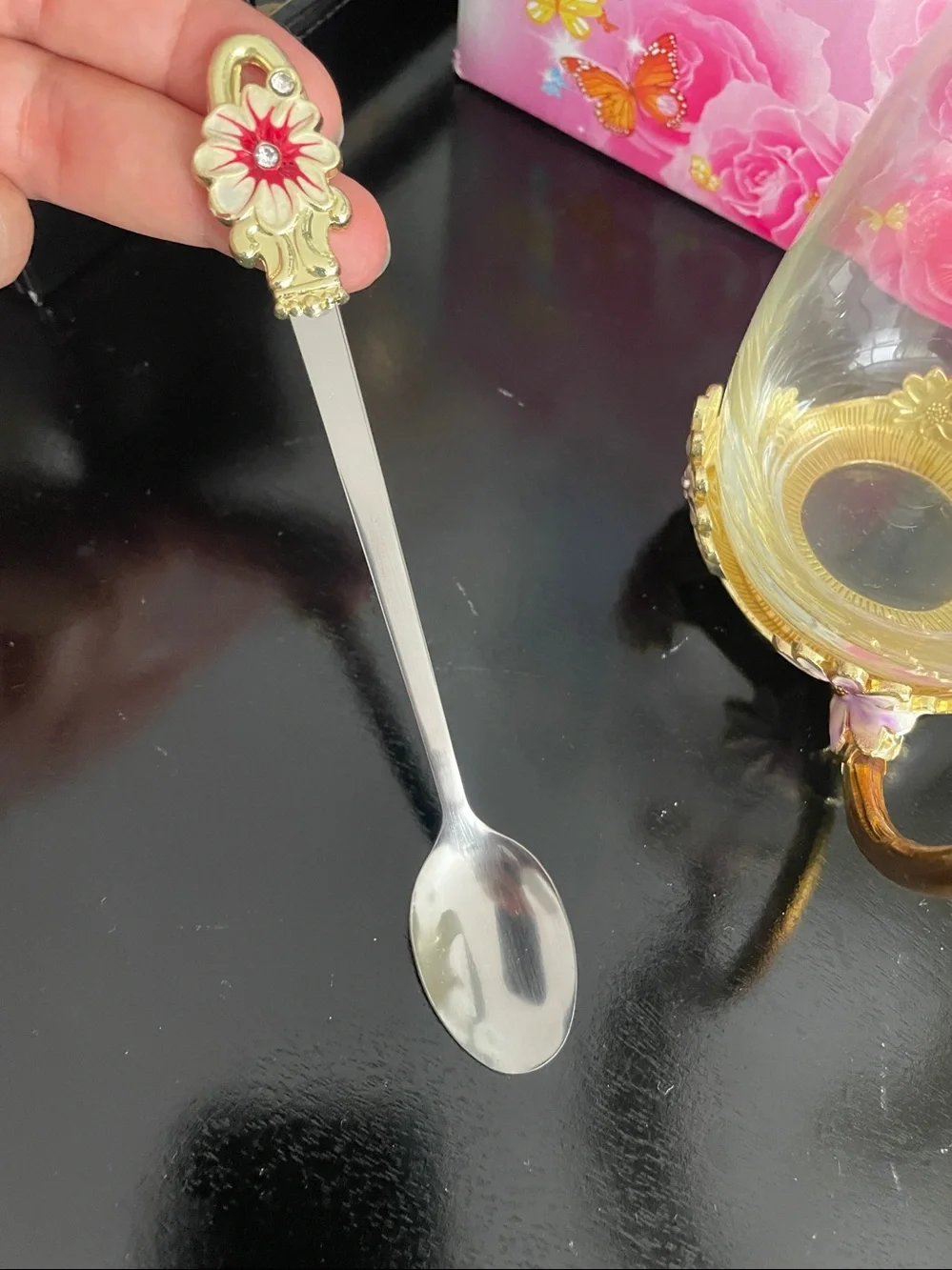 Love Enamel Flower Tea Cup With Steel Spoon New in box
